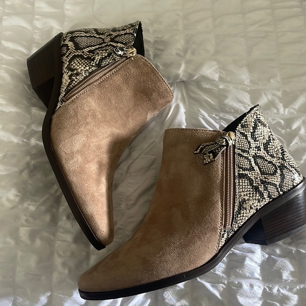 Cole Haan Tan and Snake Print Ankle Boots